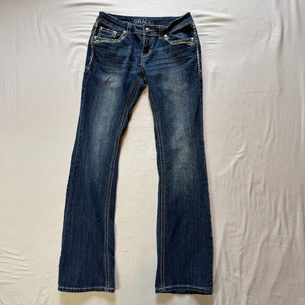 Grace in LA Embellished Jeans Low Rise Bootcut Y2K Woman 27